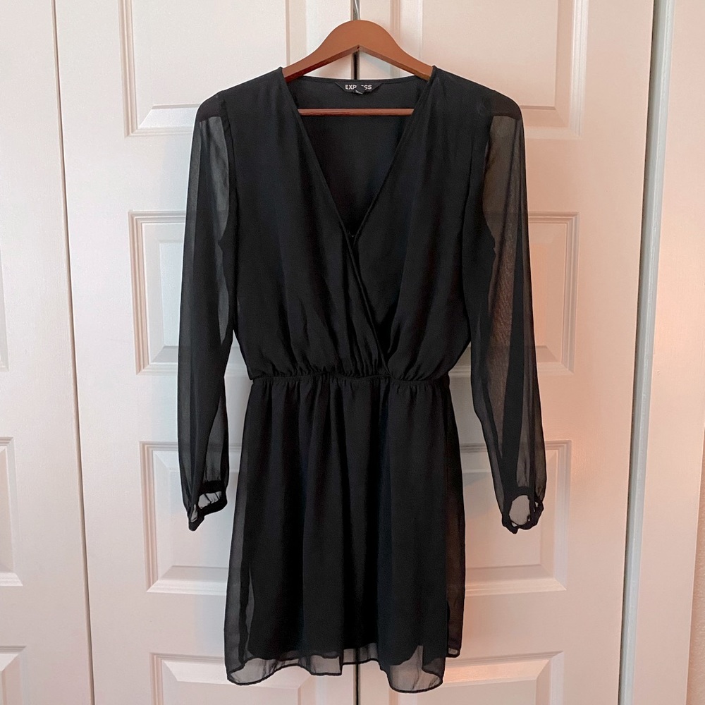 Black Chiffon Wrap Top Mini Dress